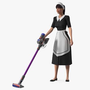Housekeeping Maid with Handheld Vacuum Cleaner 3D model