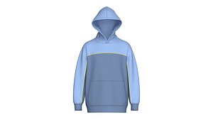 Men Drop Shoulder Color-Blocked Hoodie 3D model