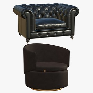 3D Chesterfield Single With Realistic Leather Sofa