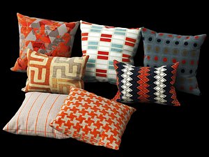 3D model Pillows Set Orange Geometric Cushions
