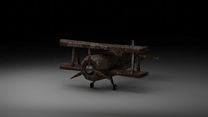 Rusty Vintage Biplane - Low-Poly 3D Model for Games  Animation