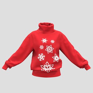 3D Knitted red Christmas sweater with snowflake model