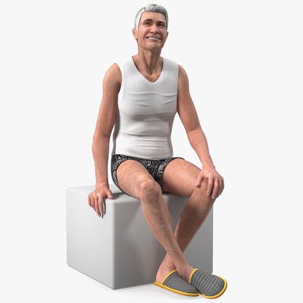 3D old man underwear sitting model