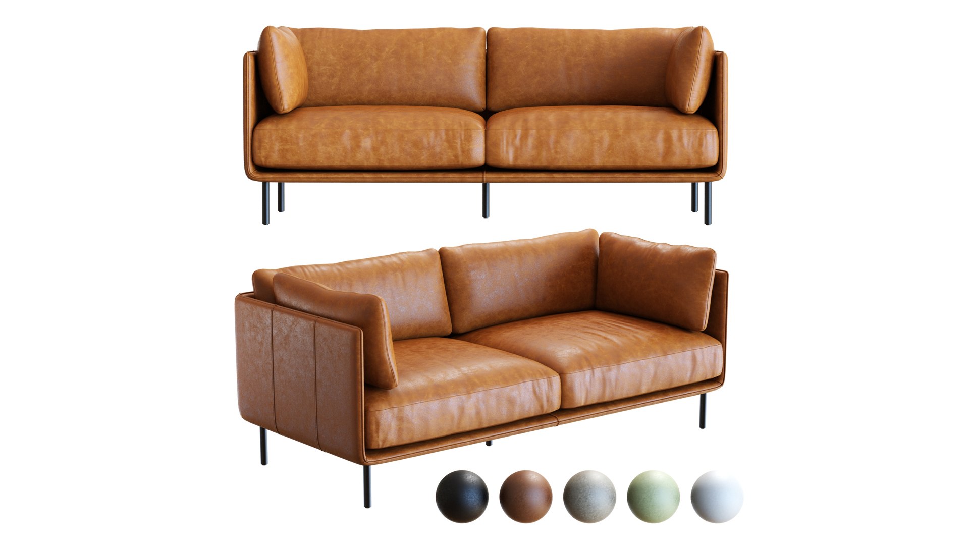 Crate and Barrel Wells Leather Sofa 3D model TurboSquid 2039492