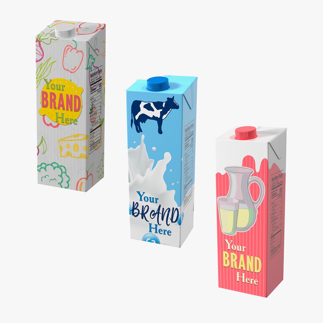 Mock up Aseptic Carton Packages with Screw Cap Collection 3D model preview