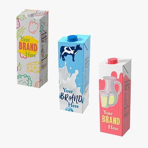 Mock up Aseptic Carton Packages with Screw Cap Collection 3D model