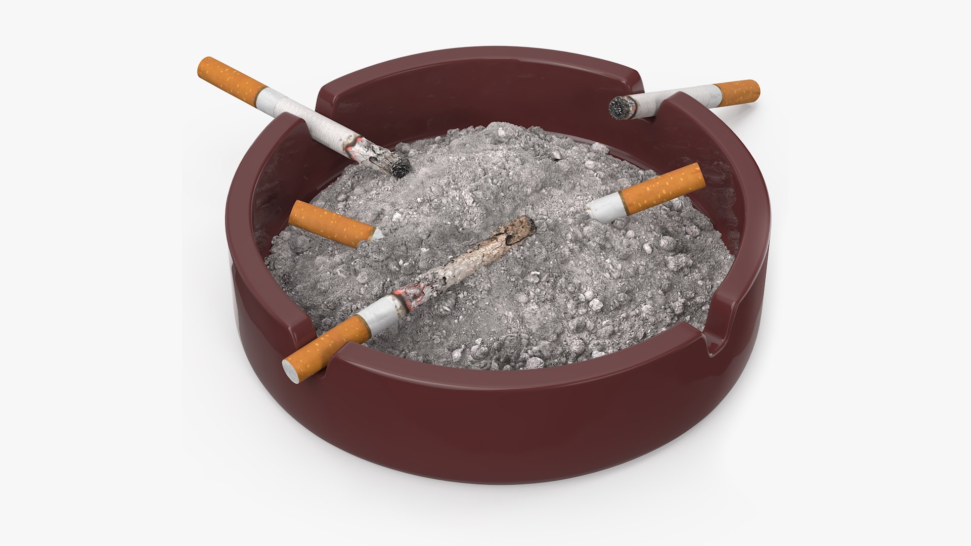 Ashtray with Cigarettes and Pile of Ashes 3D model preview