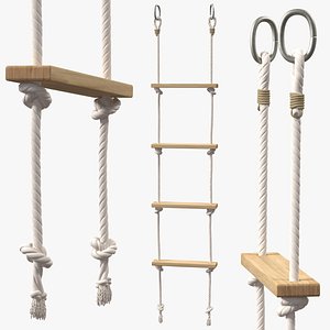 rope ladder wooden rungs 3D model