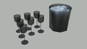 Glass Wine with Ice Bucket 3D model