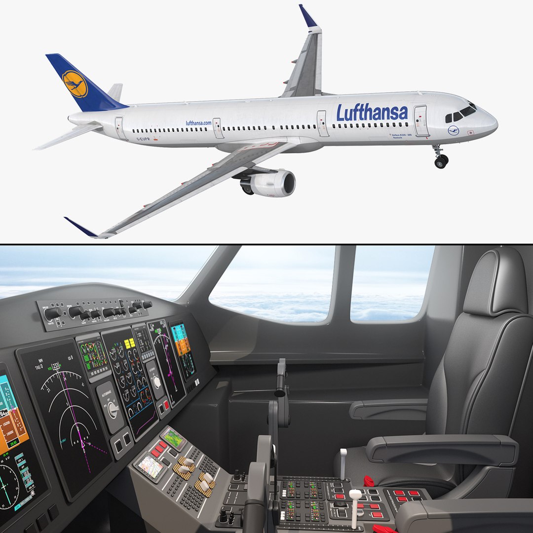 Airbus A321 Lufthansa with Interior Rigged 3D model preview