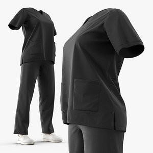 3D model Female Medical Scrubs No Body Black