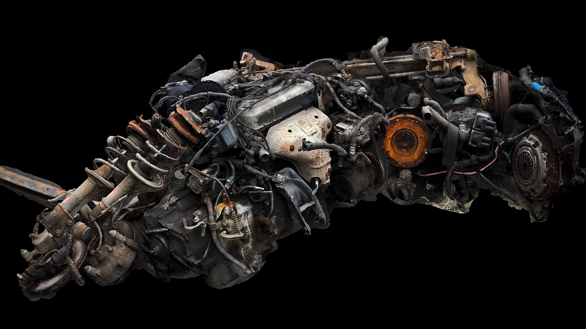 Engines Cars Destroyed Junkyard Ground RAW Photogrammetry 3D Model ...