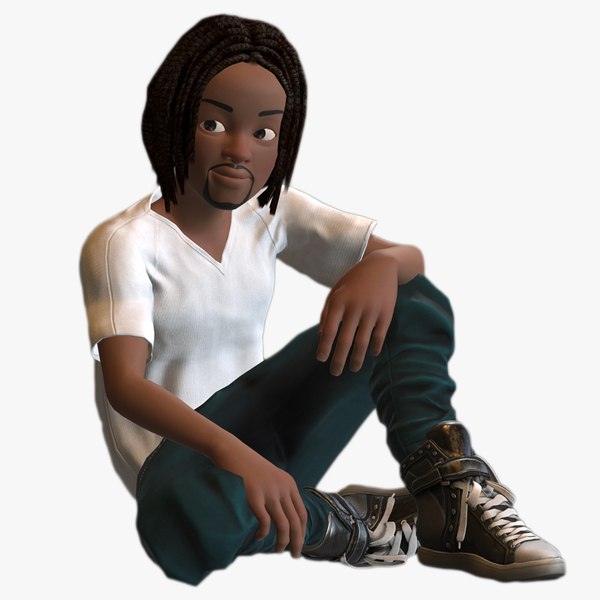 V2 Cartoon Man 1 Black Character 3D Yound African-- HQ 3D model
