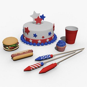 Low-Poly Style Cartoon Fourth of July Pack 3D