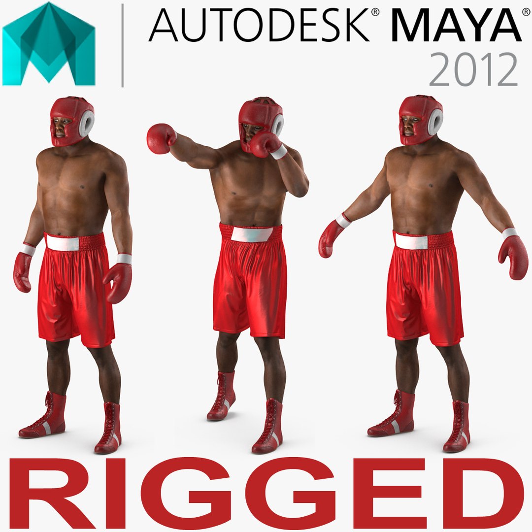 African American Boxer Red Suit Rigged for Maya 3D Model 3D model preview