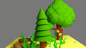 trees rocks grass 3D model
