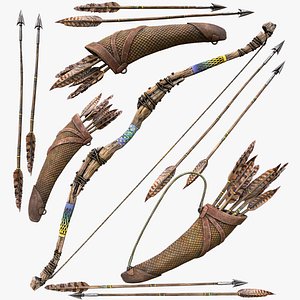 Wooden Bow and Quiver Tournament  Weapons 3D model