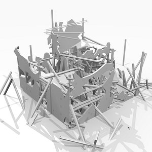 3d ruined destroyed building model
