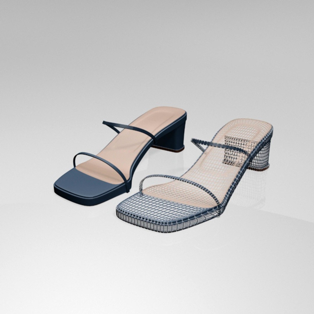 3D stylish low-heel square-toe sandals model - TurboSquid 1652901