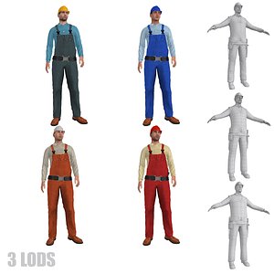 rigged workers lod s 3d model