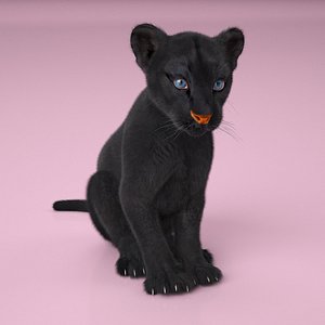 Black Panther Cub with Fur for Maya Rigged 3D