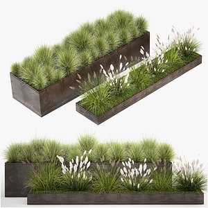3D model Grass and bushes in a rusty flowerbed