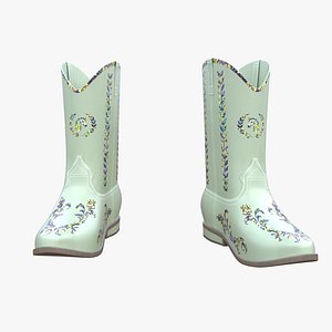 Mint Green Embroidered Cowboy Boots 3D Model