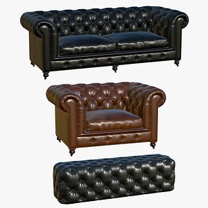 Chesterfield Realistic Sofa Leather Ottoman