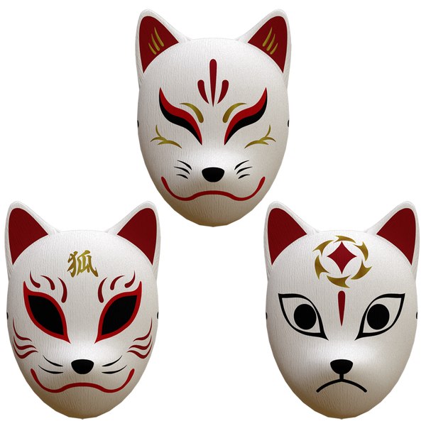 Japanese Kitsune Fox Mask White, Red and Gold - Suzune - Hand Crafts  Authentic
