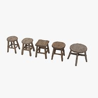 Rustic Wooden Stools Pack 5 Models 4K PBR