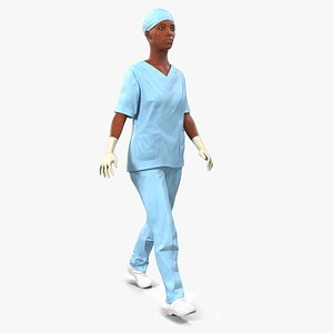 Female Nurse in Scrubs with Bloodstains Rigged Fur 3D model