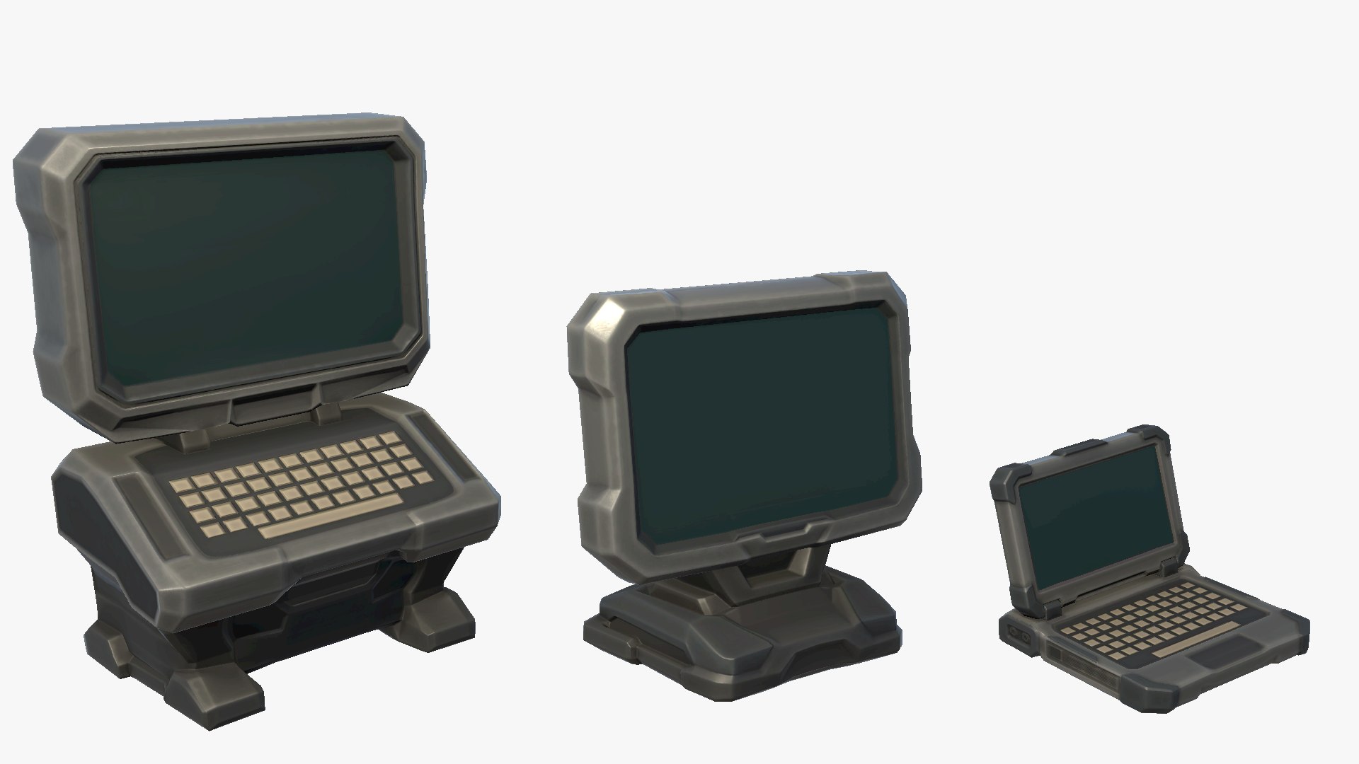 3D Model Stylized Sci-Fi Cyberpunk Computer Laptop Monitor PC TV Screen ...