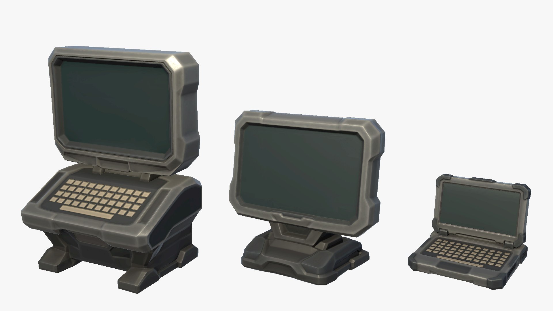 3D Model Stylized Sci-Fi Cyberpunk Computer Laptop Monitor PC TV Screen ...