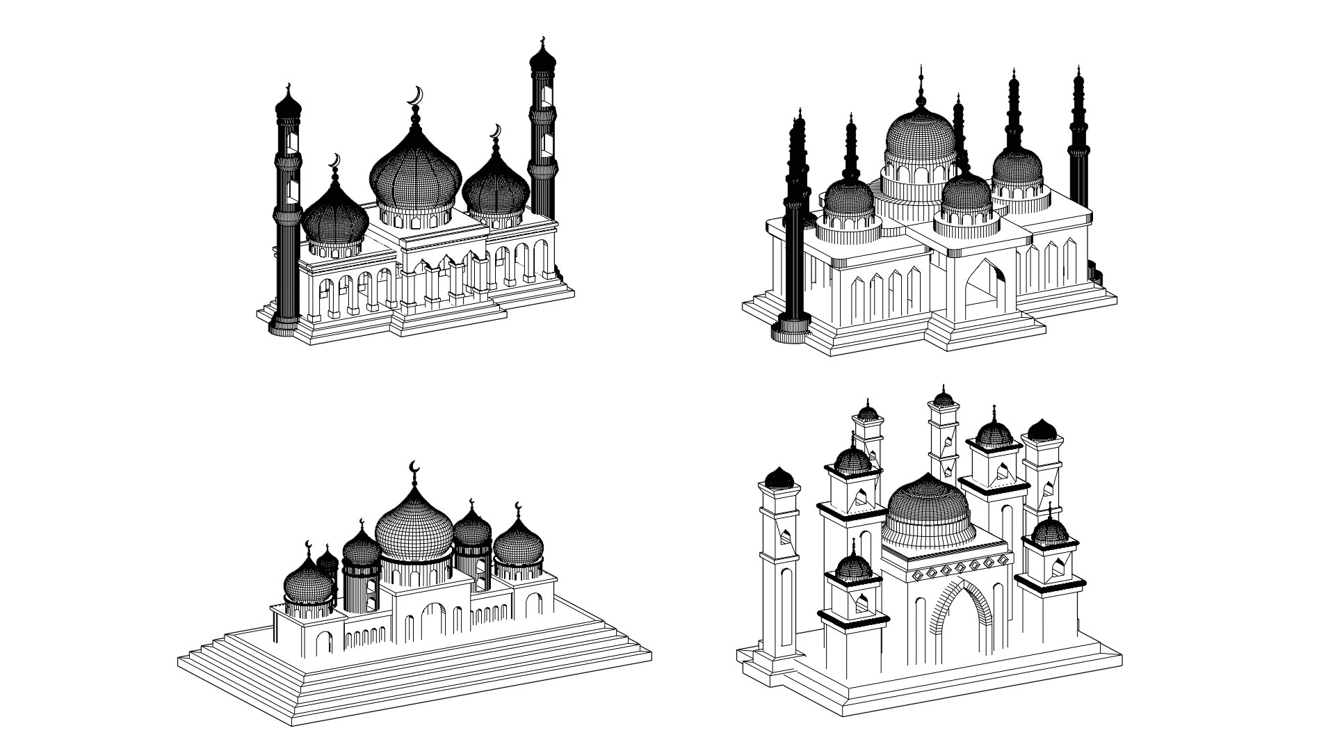 Four Mosque Illustration Pack Model - TurboSquid 2224853