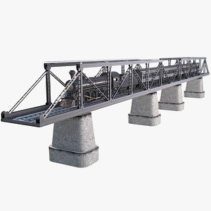 3D Railway Bridge and Train - Black model
