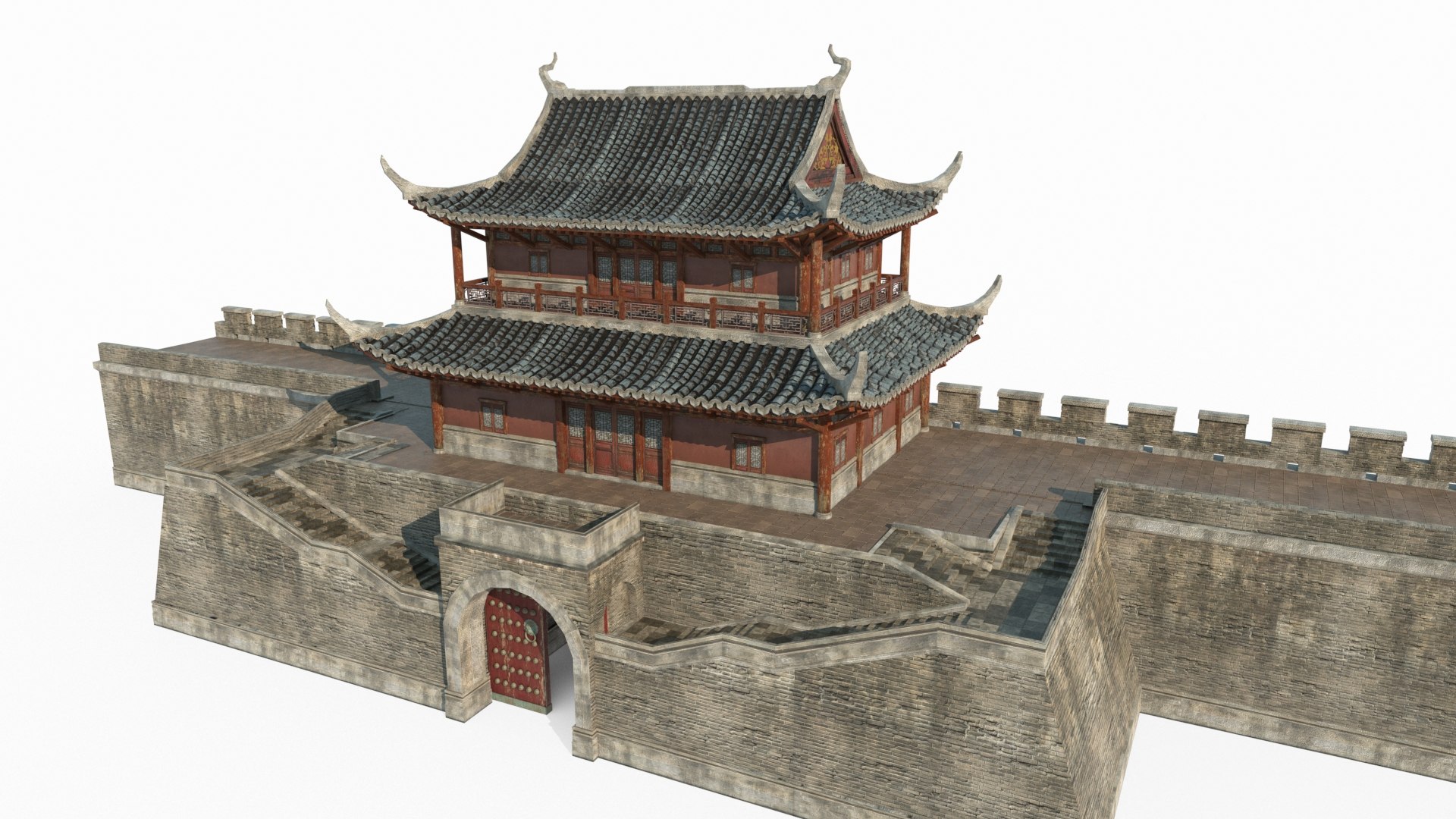 3D Ancient Asian Architecture City Gates And Towers Model - TurboSquid ...