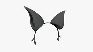 Furry Ears Tiara F09 Full Black - Headband Character Design 3D model