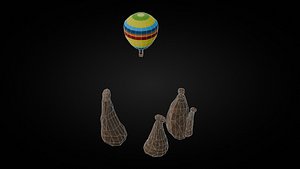 3D Low Poly Fairy Chimneys and Balloon Peri Bacasi - Turkey
