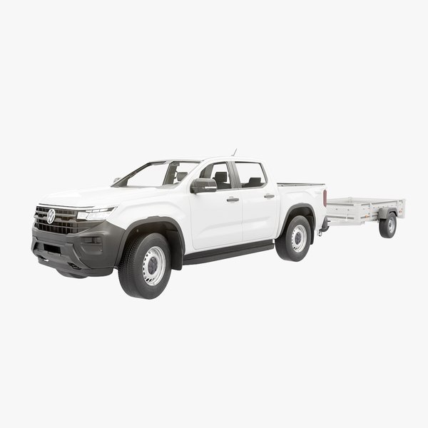 VW Amarok II and Utility Garden Car Trailer 3D