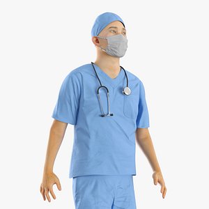 Operating Room Doctor T Pose Blue Rigged for Maya 3D