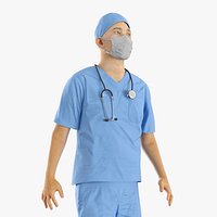 Operating Room Doctor T Pose Blue Rigged for Maya