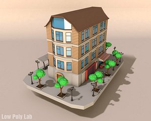 Cartoon City Building Low Poly
