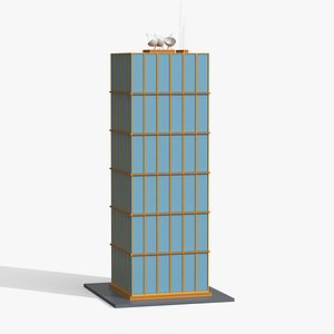 3D Cartoon Corporate Skyscraper Antenna Roof Yellow model