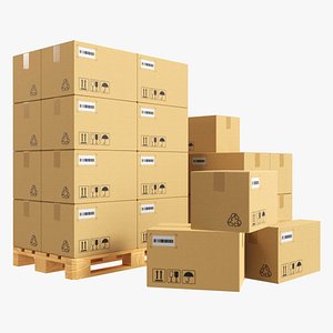 3D Cardboard boxes on a pallets model