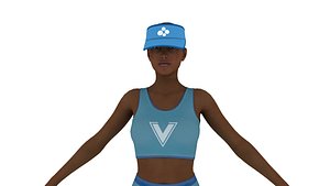 Realistic African American running girl woman 3d model