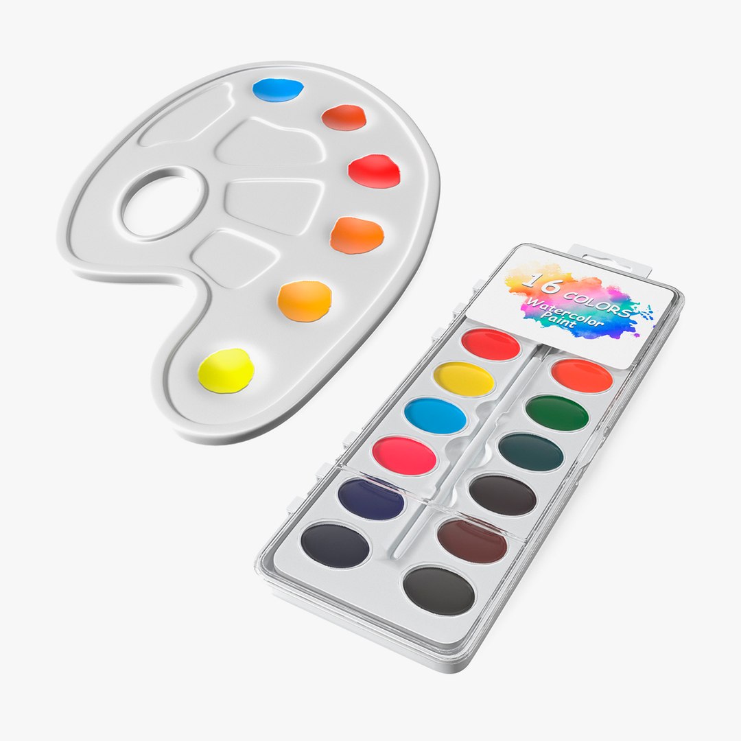 Palette with Acrylic Paints Collection 3D model preview