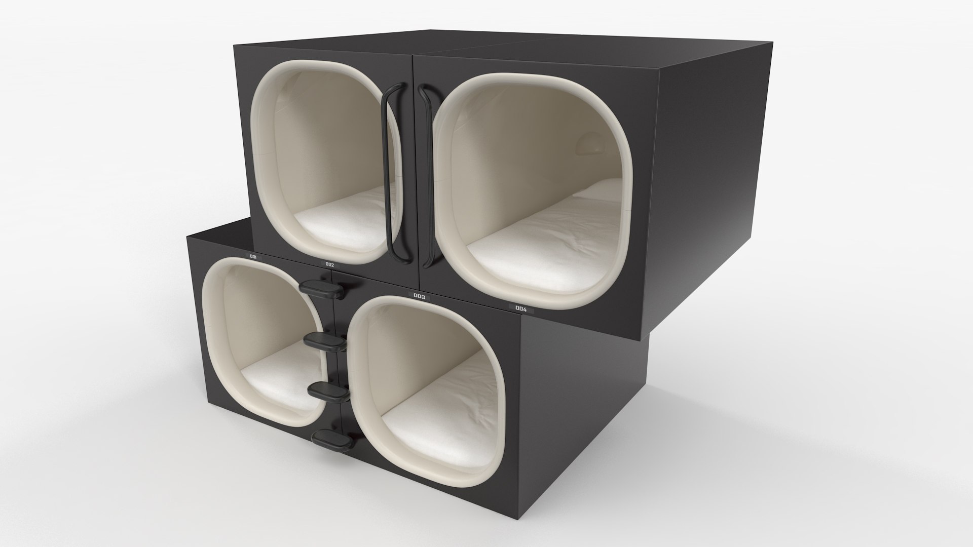 Black Futuristic Capsule Hotel 3D model preview