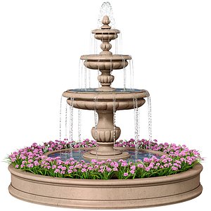 Classic garden travertine outdoor Fountain with flower bed 3D model