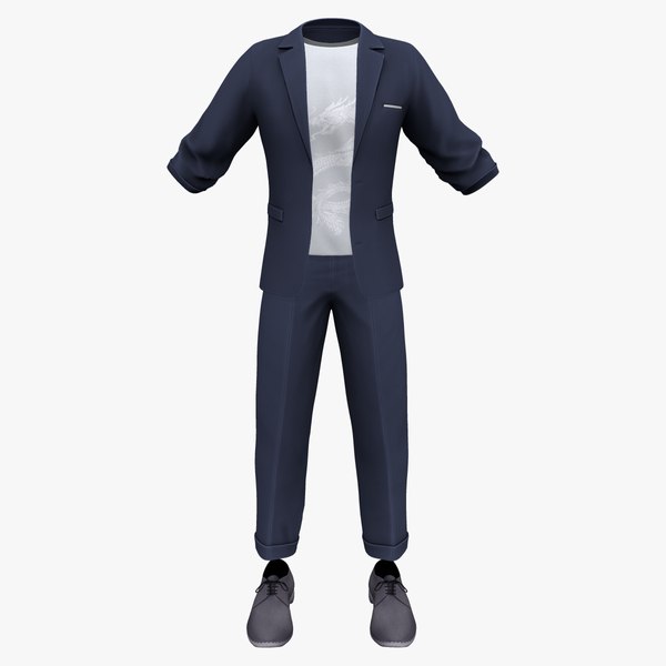 Modello 3D Completo da uomo con maniche arrotolate, giacca