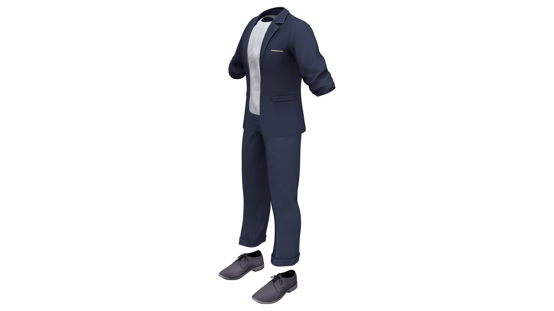 Men Rolled Sleeves Jacket Tshirt Rolled Leg Pants Shoe Outfit 3D model